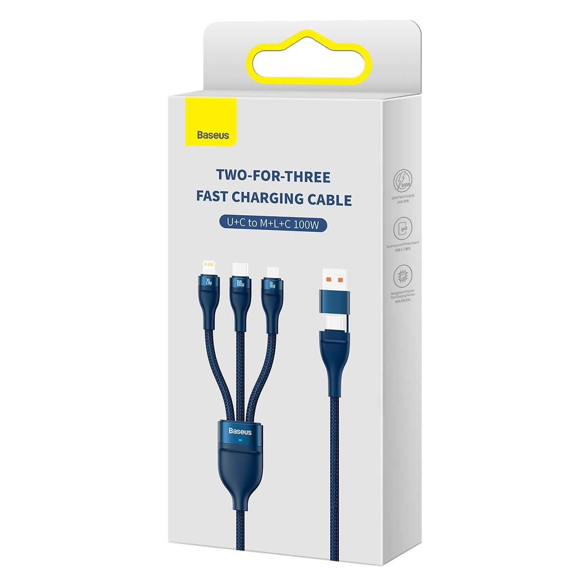 Baseus Flash Series Ⅱ Two-for-three Charging Cable U+C to M+L+C 100W 1.2m Blue