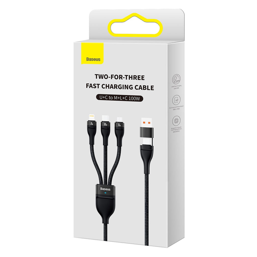 Baseus Flash Series Ⅱ Two-for-three Charging Cable U+C to M+L+C 100W 1.2m Black