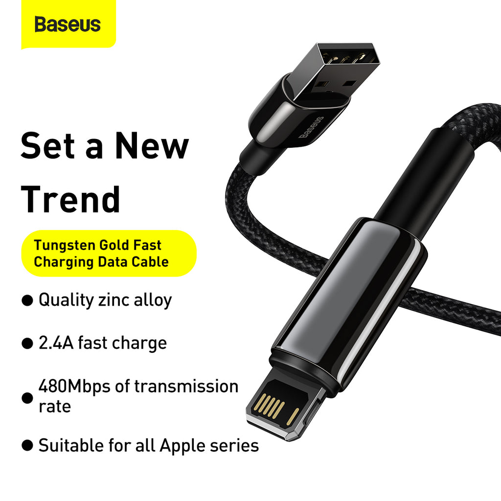 Baseus Tungsten Gold Fast Charging Data Cable USB to iP 2.4A 2m