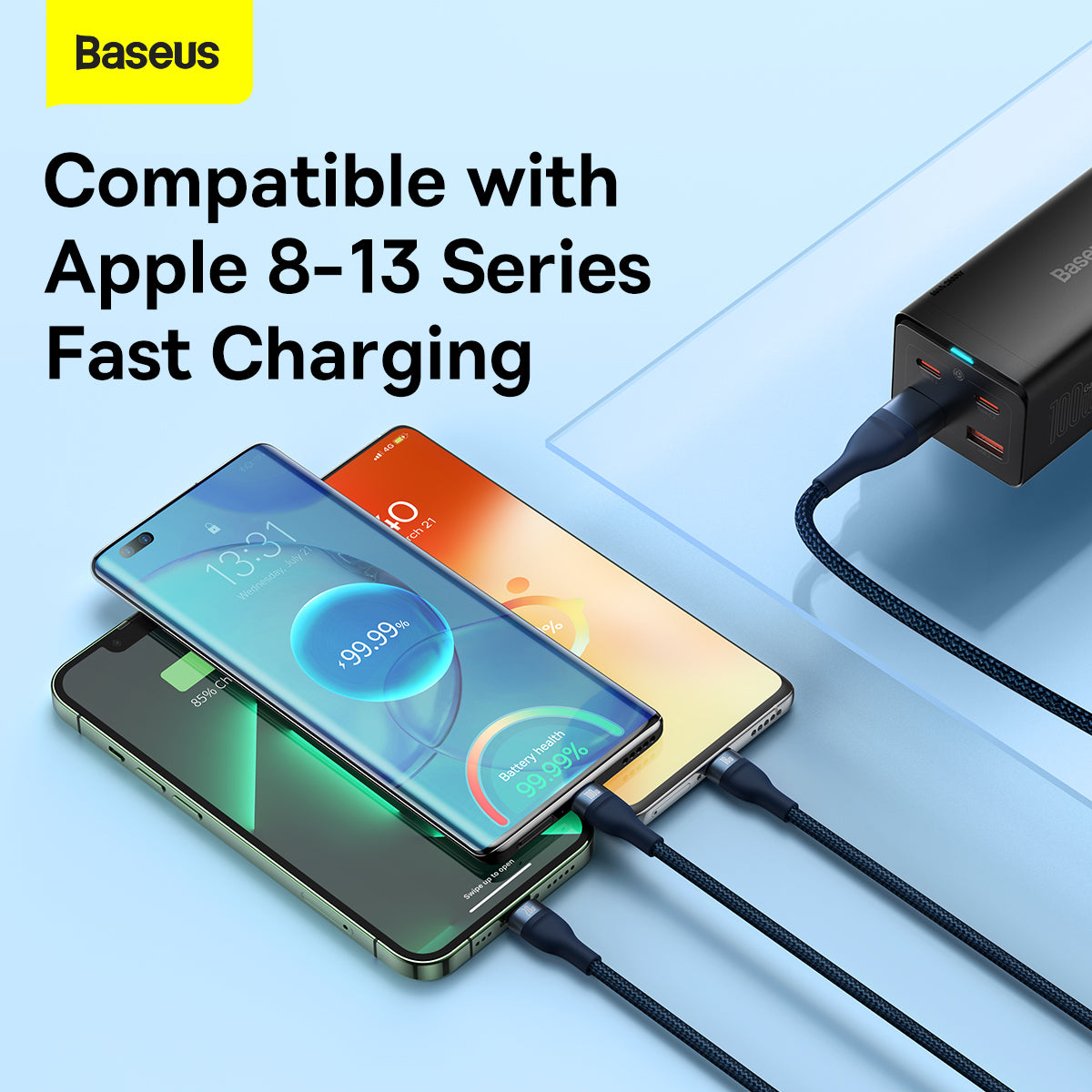 Baseus Flash Series Ⅱ Two-for-three Charging Cable U+C to M+L+C 100W 1.2m Blue