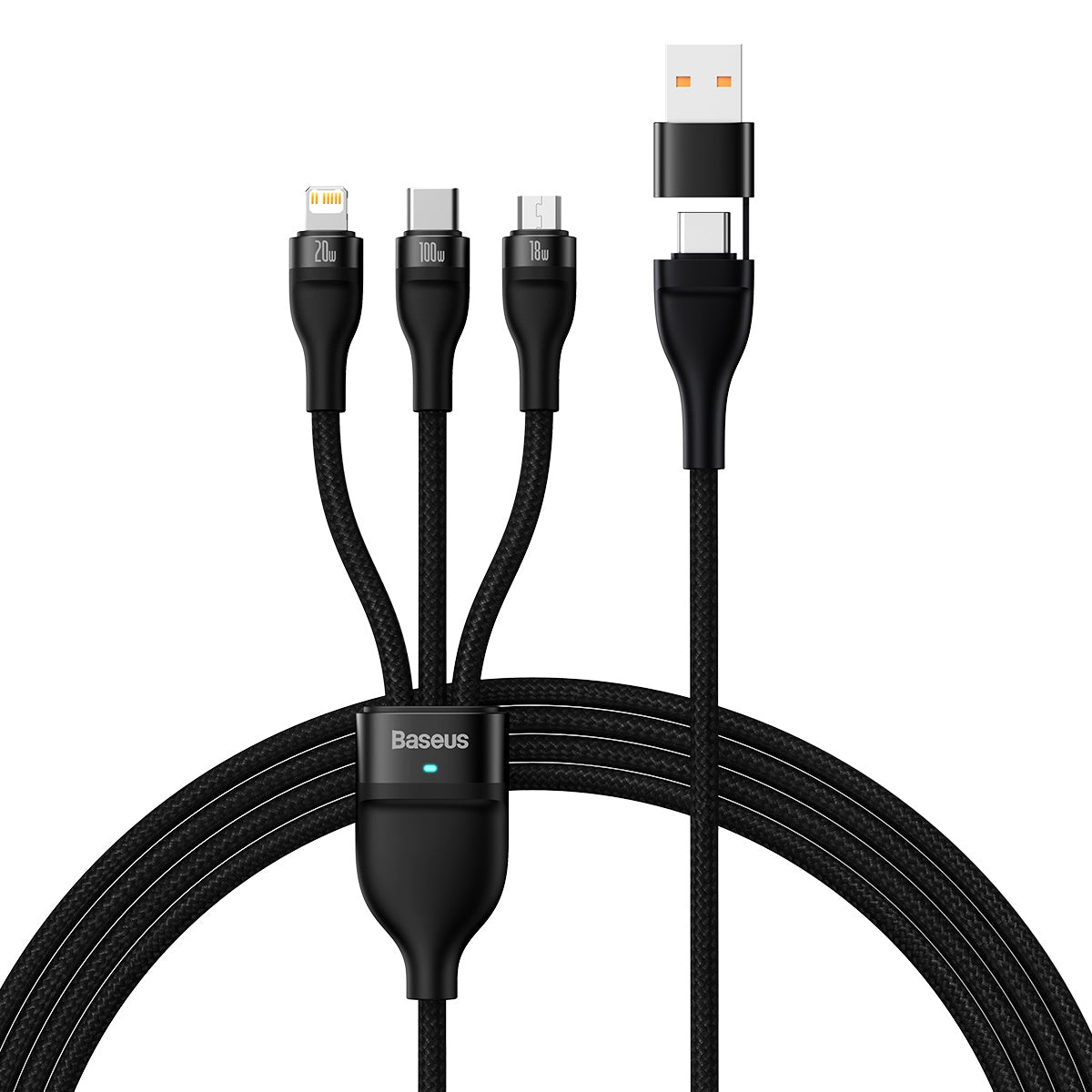 Baseus Flash Series Ⅱ Two-for-three Charging Cable U+C to M+L+C 100W 1.2m Black