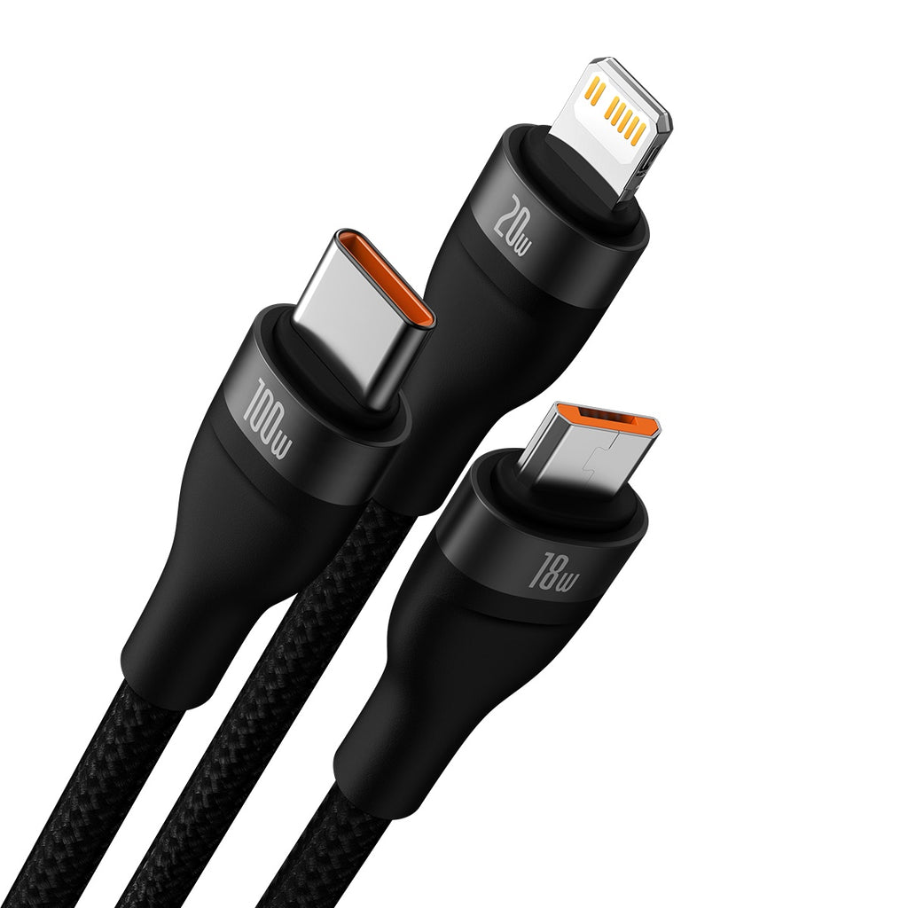 Baseus Flash Series Ⅱ Two-for-three Charging Cable U+C to M+L+C 100W 1.2m Black