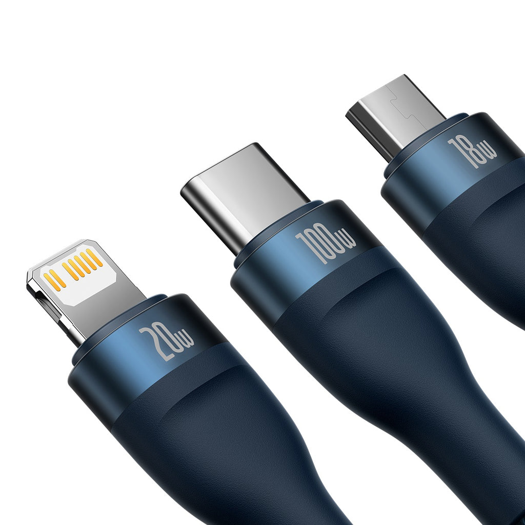 Baseus Flash Series Ⅱ Two-for-three Charging Cable U+C to M+L+C 100W 1.2m Blue