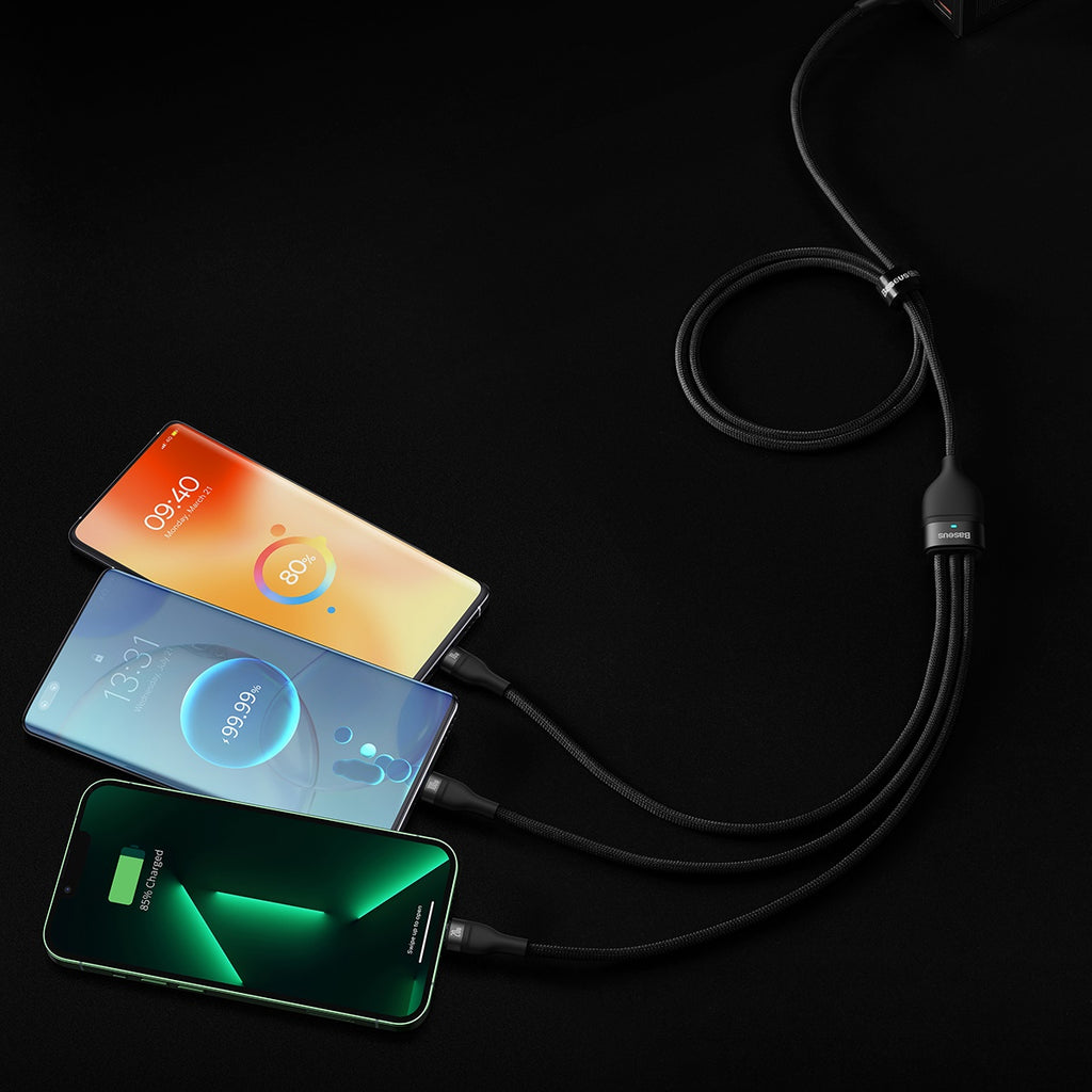 Baseus Flash Series Ⅱ Two-for-three Charging Cable U+C to M+L+C 100W 1.2m Black