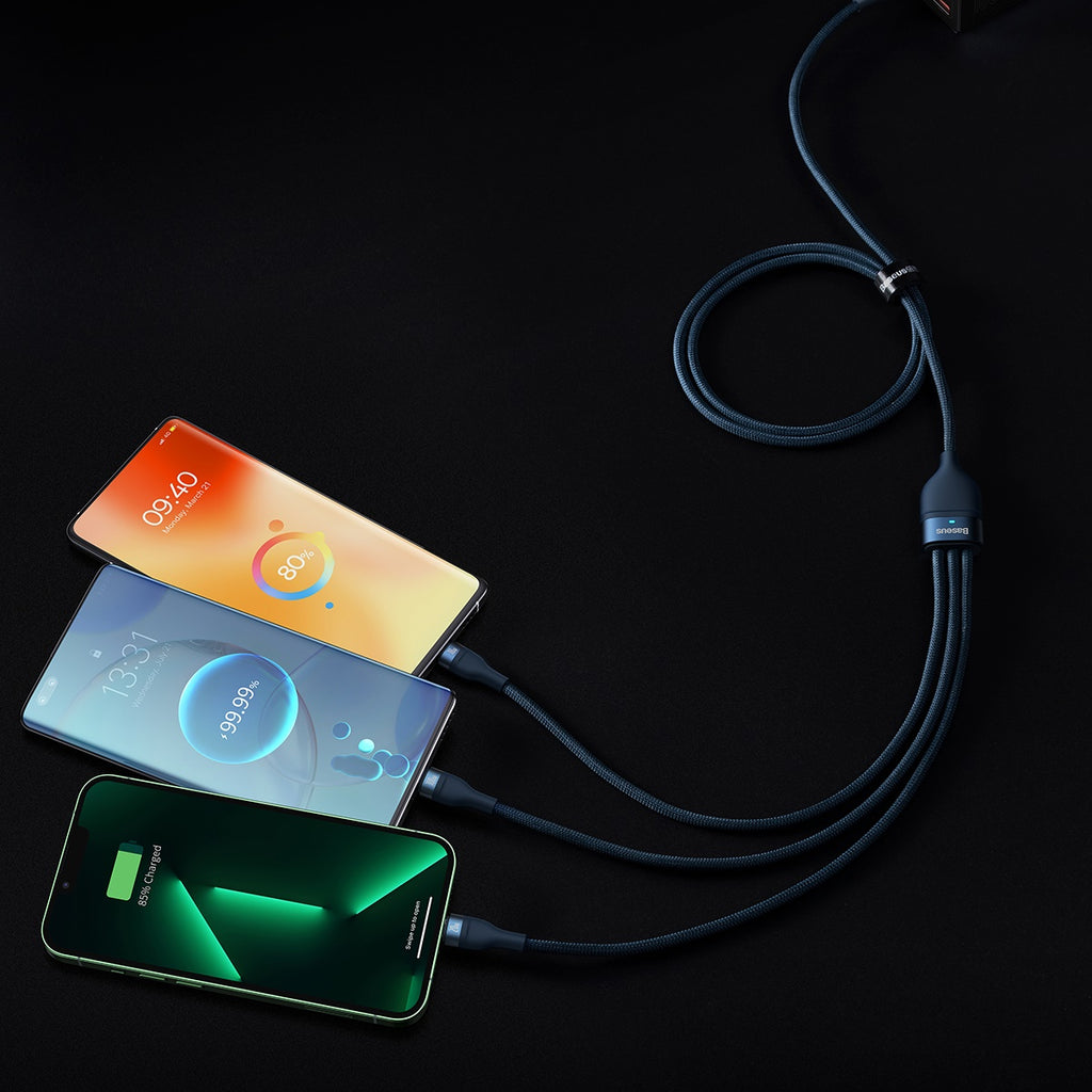 Baseus Flash Series Ⅱ Two-for-three Charging Cable U+C to M+L+C 100W 1.2m Blue